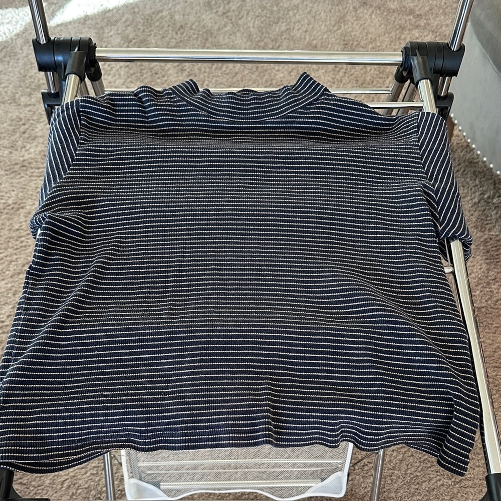 Passport Navy and White Striped Top turtleneck peplum